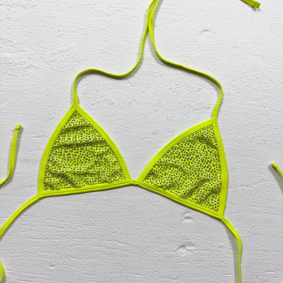Sparkly Rhinestone Neon Yellow Triangle Bikini Top, M–XL - Picture 1 of 6